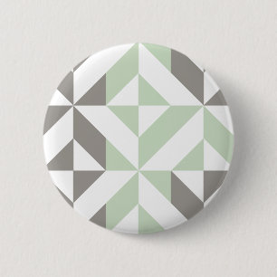 Sage Green en Silver Geometric ZigZag Ronde Button 5,7 Cm