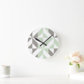 Sage Green en Silver Geometric ZigZag Ronde Klok (Huis)