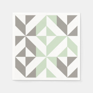 Sage Green en Silver Geometric ZigZag Servet