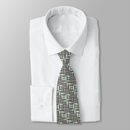 Sage Green en Silver Geometric ZigZag Stropdas (Gebonden)