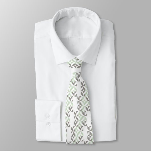 Sage Green en Silver Geometric ZigZag Stropdas (Gebonden)
