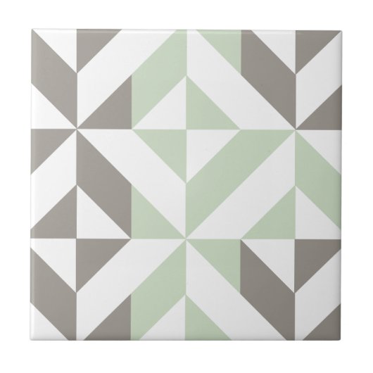 Sage Green en Silver Geometric ZigZag Tegeltje (Voorkant)