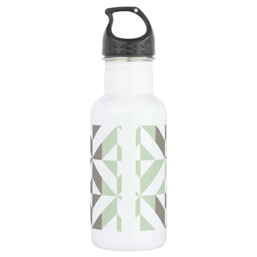 Sage Green en Silver Geometric ZigZag Waterfles (Achterkant)