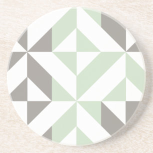 Sage Green en Silver Geometric ZigZag Zandsteen Onderzetter