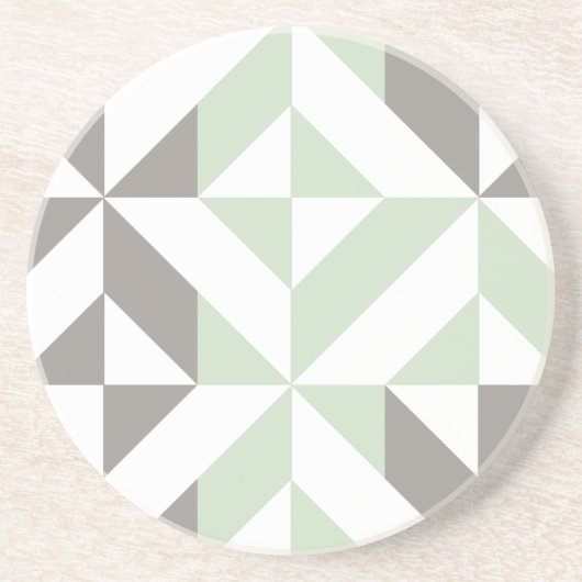 Sage Green en Silver Geometric ZigZag Zandsteen Onderzetter (Voorkant)