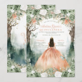 Sage Green en Sinaasappel Quinceañera 15 Anos Flow Kaart (Voorkant / Achterkant)