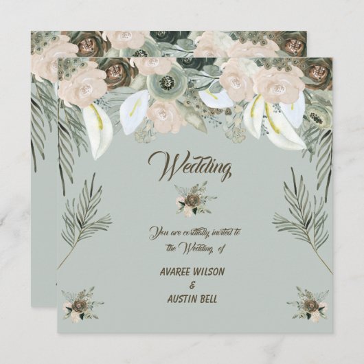 Sage Green en Vanilla Cream Wedding Kaart (Voorkant / Achterkant)