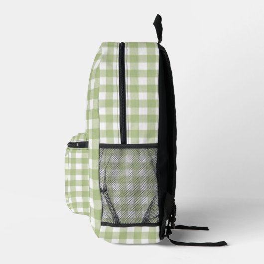 Sage Green en White Gingham Print Bedrukte Rugzak (Rechts)