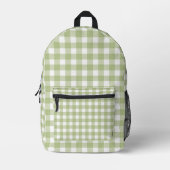 Sage Green en White Gingham Print Bedrukte Rugzak (Voorkant)