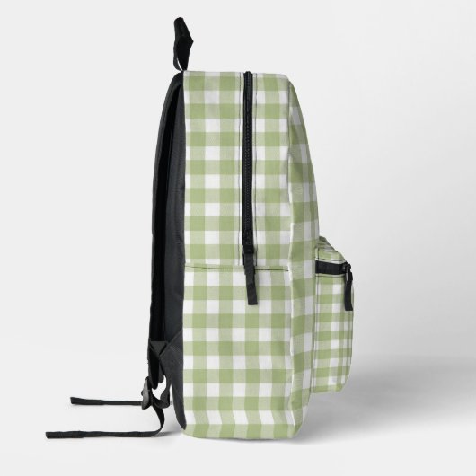 Sage Green en White Gingham Print Bedrukte Rugzak (Links)