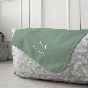 Sage Green en White Modern monogram Fleece Deken