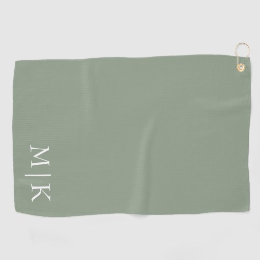 Sage Green en White | Modern monogram Golfhanddoek (Horizontaal)