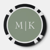 Sage Green en White | Modern monogram Poker Chips (Achterkant)