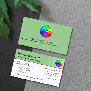 Sage Green en White Simple met Logo Professional Visitekaartje