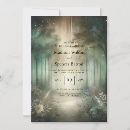 Sage Green Enchanted Forest Radiance Wedding Kaart (Voorkant)