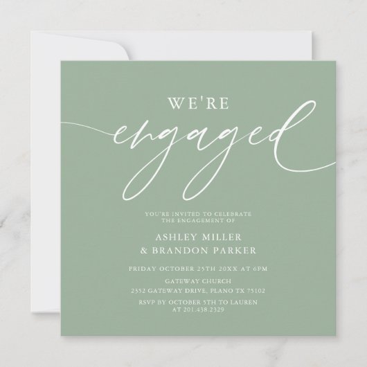 Sage Green Engagement Party - Uitnodiging op plein (Voorkant)