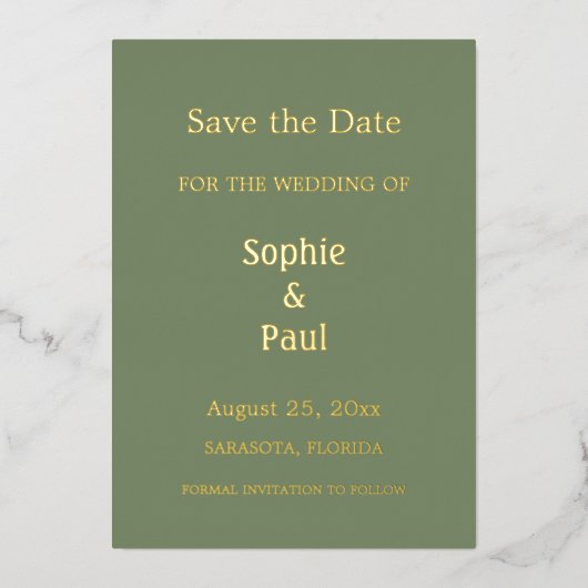 Sage Green Enregistrer la date Foil Invitation (Recto)