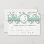 Sage Green et Aqua Mariage damassé RSVP (Dos)