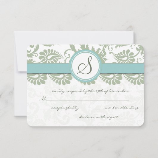 Sage Green et Aqua Mariage damassé RSVP (Dos)