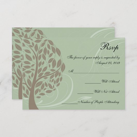 Sage Green et Brown doux Stylisé Eco Tree RSVP (Devant / Derrière)
