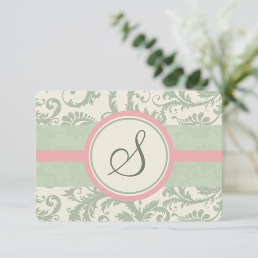 Sage Green et Dusty Rose Mariage damassé RSVP (Debout devant)