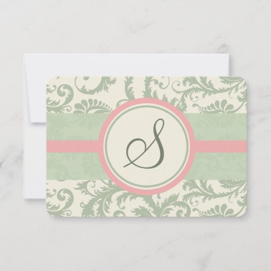 Sage Green et Dusty Rose Mariage damassé RSVP (Devant)