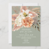 Sage Green et Peach Floral Faire-part de mariage (Devant)