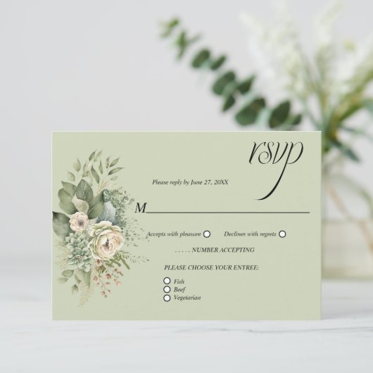 Sage Green Eucalyptus Botanical Floral RSVP | (Debout devant)