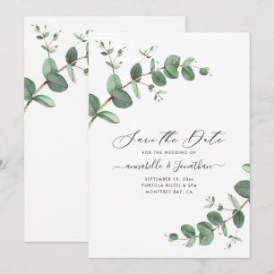 Sage green Eucalyptus botanical folious modern Sav Save The Date