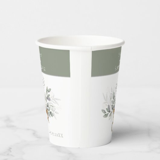 Sage Green Eucalyptus Champagne Weddenschap Paper Papieren Bekers (Rechts)