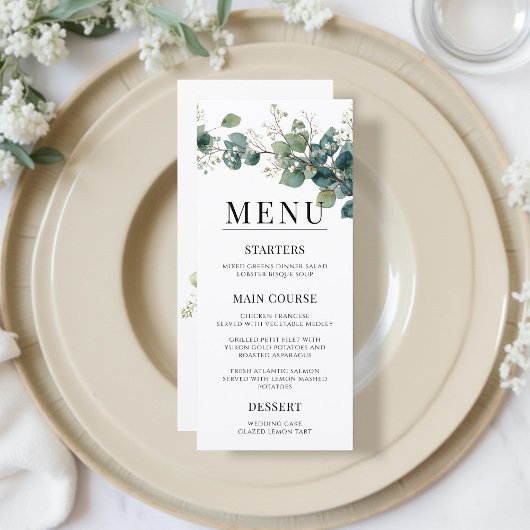 Sage Green Eucalyptus Elegant Boho Wedding Menu