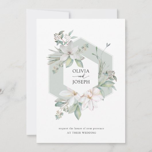 Sage Green | Eucalyptus en Magnolia bruiloft Kaart (Voorkant)