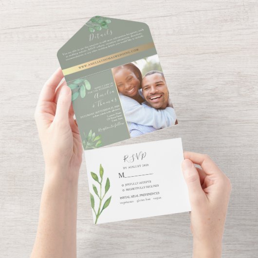 Sage Green Eucalyptus Faire-part de mariage (Déchirure)