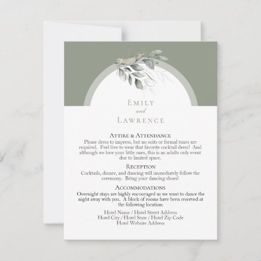 Sage Green Eucalyptus Flat Wedding Details Kaart (Voorkant)