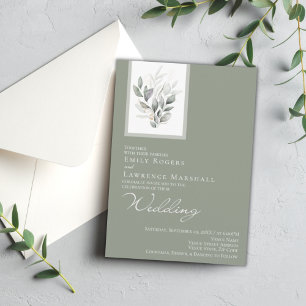 Sage Green Eucalyptus Flat Wedding Invite Kaart