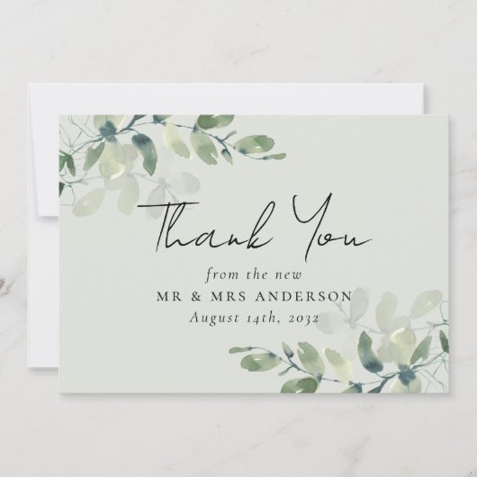 Sage Green Eucalyptus Fotobruiloft Bedankkaart (Voorkant)