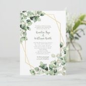 Sage Green Eucalyptus Gold Geometric Wedding Kaart (Staand voorkant)