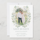 Sage Green Eucalyptus Greenery Bewaar de datum Fot Kaart (Voorkant)