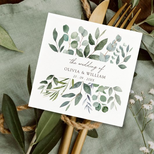 Sage Green Eucalyptus Greenery Leaf Wedding Servet