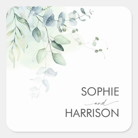 Sage Green Eucalyptus Greenery Square Sticker (Voorkant)
