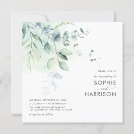Sage Green Eucalyptus Greenery Square Weddenschap Kaart