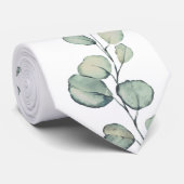 Sage Green Eucalyptus Greenery White Wedding Stropdas (Opgerold)