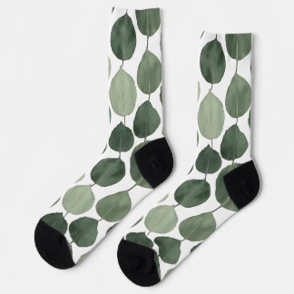 Sage Green Eucalyptus Leaf Pattern Botanical Plant Sokken