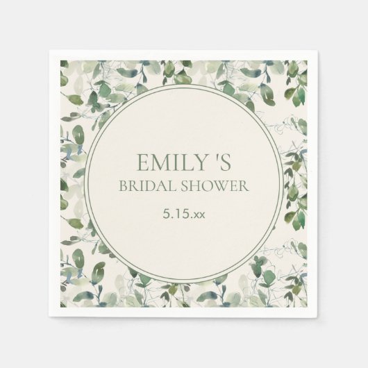 Sage Green Eucalyptus Leaves Cream Vrijgezellenfee Servet (Voorkant)