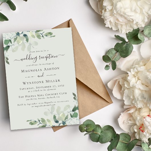 Sage Green Eucalyptus Mariage Réception Invitation