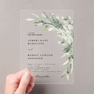 Sage Green Eucalyptus Minimalist Botanical Weddens Acryl Uitnodigingen