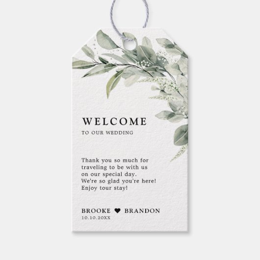 Sage Green Eucalyptus Minimalist Botanical Weddens Cadeaulabel (Voorkant)