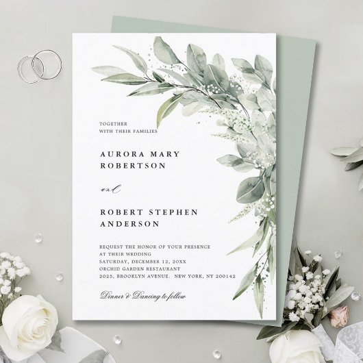 Sage Green Eucalyptus Minimalist Botanical Weddens Kaart
