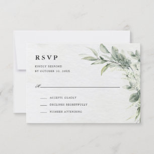 Sage Green Eucalyptus Minimalist Botanical Weddens RSVP Kaartje