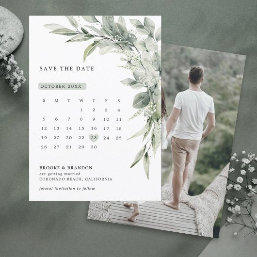 Sage Green Eucalyptus Minimalist Botanical Weddens Save The Date